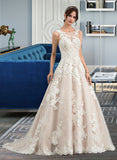 Jenna Ball-Gown/Princess Illusion Court Train Tulle Wedding Dress With Beading Sequins STIP0013724