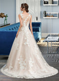 Jenna Ball-Gown/Princess Illusion Court Train Tulle Wedding Dress With Beading Sequins STIP0013724