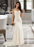 Fatima Trumpet/Mermaid V-neck Court Train Wedding Dress STIP0013725