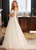 Madelynn Ball-Gown/Princess Chapel Train Tulle Lace Wedding Dress With Sequins STIP0013726