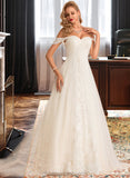 Madelynn Ball-Gown/Princess Chapel Train Tulle Lace Wedding Dress With Sequins STIP0013726