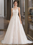 Kaitlin Ball-Gown/Princess Scoop Neck Court Train Tulle Wedding Dress With Beading Sequins STIP0013730