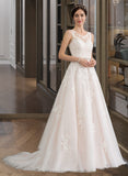 Kaitlin Ball-Gown/Princess Scoop Neck Court Train Tulle Wedding Dress With Beading Sequins STIP0013730