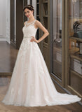 Kaitlin Ball-Gown/Princess Scoop Neck Court Train Tulle Wedding Dress With Beading Sequins STIP0013730