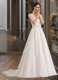 Kaitlin Ball-Gown/Princess Scoop Neck Court Train Tulle Wedding Dress With Beading Sequins STIP0013730