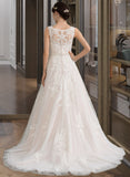 Kaitlin Ball-Gown/Princess Scoop Neck Court Train Tulle Wedding Dress With Beading Sequins STIP0013730