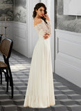 Kiara A-Line Off-the-Shoulder Sweep Train Wedding Dress With Lace STIP0013734