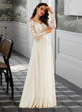 Kiara A-Line Off-the-Shoulder Sweep Train Wedding Dress With Lace STIP0013734