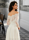 Kiara A-Line Off-the-Shoulder Sweep Train Wedding Dress With Lace STIP0013734