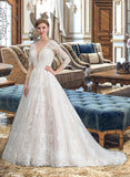 Meadow Ball-Gown/Princess V-neck Chapel Train Tulle Wedding Dress STIP0013735