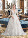 Meadow Ball-Gown/Princess V-neck Chapel Train Tulle Wedding Dress STIP0013735