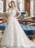 Meadow Ball-Gown/Princess V-neck Chapel Train Tulle Wedding Dress STIP0013735