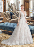 Meadow Ball-Gown/Princess V-neck Chapel Train Tulle Wedding Dress STIP0013735