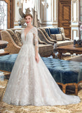 Meadow Ball-Gown/Princess V-neck Chapel Train Tulle Wedding Dress STIP0013735