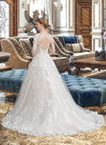 Meadow Ball-Gown/Princess V-neck Chapel Train Tulle Wedding Dress STIP0013735