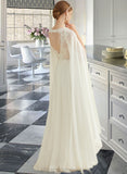 Miley A-Line V-neck Floor-Length Chiffon Lace Wedding Dress With Sequins STIP0013736