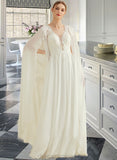 Miley A-Line V-neck Floor-Length Chiffon Lace Wedding Dress With Sequins STIP0013736