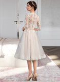 Keyla A-Line V-neck Knee-Length Tulle Wedding Dress With Bow(s) STIP0013737