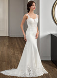 Nicola Trumpet/Mermaid V-neck Court Train Lace Stretch Crepe Wedding Dress With Sequins STIP0013738