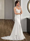 Nicola Trumpet/Mermaid V-neck Court Train Lace Stretch Crepe Wedding Dress With Sequins STIP0013738