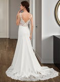 Nicola Trumpet/Mermaid V-neck Court Train Lace Stretch Crepe Wedding Dress With Sequins STIP0013738