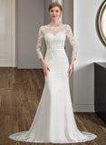 Destiny Trumpet/Mermaid Illusion Chapel Train Stretch Crepe Wedding Dress With Lace STIP0013740