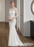 Destiny Trumpet/Mermaid Illusion Chapel Train Stretch Crepe Wedding Dress With Lace STIP0013740