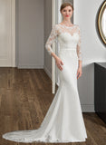 Destiny Trumpet/Mermaid Illusion Chapel Train Stretch Crepe Wedding Dress With Lace STIP0013740