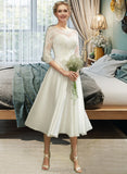 Lainey A-Line Illusion Tea-Length Wedding Dress With Lace STIP0013741