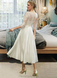 Lainey A-Line Illusion Tea-Length Wedding Dress With Lace STIP0013741