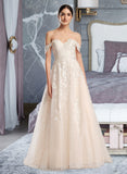 Patience Ball-Gown/Princess Off-the-Shoulder Chapel Train Wedding Dress STIP0013742