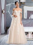 Patience Ball-Gown/Princess Off-the-Shoulder Chapel Train Wedding Dress STIP0013742