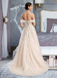 Patience Ball-Gown/Princess Off-the-Shoulder Chapel Train Wedding Dress STIP0013742