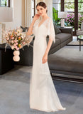 Naima Trumpet/Mermaid V-neck Court Train Wedding Dress With Sash STIP0013744