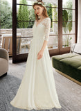 Bria A-Line V-neck Floor-Length Chiffon Lace Wedding Dress STIP0013745