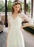 Bria A-Line V-neck Floor-Length Chiffon Lace Wedding Dress STIP0013745