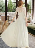 Bria A-Line V-neck Floor-Length Chiffon Lace Wedding Dress STIP0013745