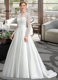 Patricia Ball-Gown/Princess V-neck Court Train Satin Wedding Dress With Bow(s) STIP0013746