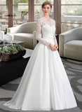 Patricia Ball-Gown/Princess V-neck Court Train Satin Wedding Dress With Bow(s) STIP0013746