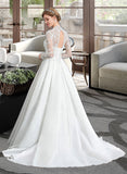 Patricia Ball-Gown/Princess V-neck Court Train Satin Wedding Dress With Bow(s) STIP0013746