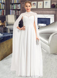 Alma A-Line High Neck Floor-Length Chiffon Wedding Dress STIP0013748