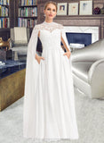 Alma A-Line High Neck Floor-Length Chiffon Wedding Dress STIP0013748