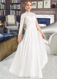 Alma A-Line High Neck Floor-Length Chiffon Wedding Dress STIP0013748