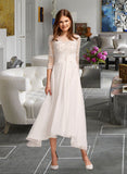 Hana A-Line Illusion Asymmetrical Wedding Dress With Lace STIP0013749