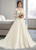 Kylie Ball-Gown/Princess Illusion Court Train Tulle Lace Wedding Dress STIP0013750