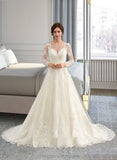 Kylie Ball-Gown/Princess Illusion Court Train Tulle Lace Wedding Dress STIP0013750