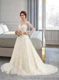 Kylie Ball-Gown/Princess Illusion Court Train Tulle Lace Wedding Dress STIP0013750