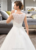 Abby Ball-Gown/Princess Scoop Neck Sweep Train Organza Lace Wedding Dress With Beading Sequins STIP0013751