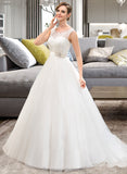 Abby Ball-Gown/Princess Scoop Neck Sweep Train Organza Lace Wedding Dress With Beading Sequins STIP0013751