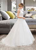 Abby Ball-Gown/Princess Scoop Neck Sweep Train Organza Lace Wedding Dress With Beading Sequins STIP0013751